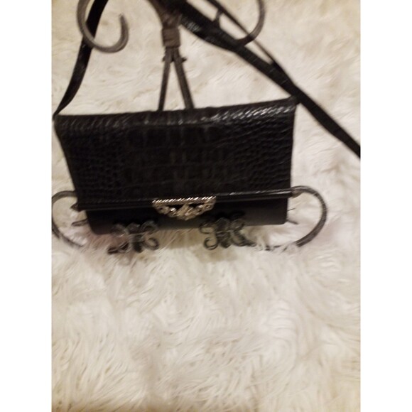 Brighton Wallet Organizer Black Croc Leather Cross Body Wallet Small - Picture 1 of 4
